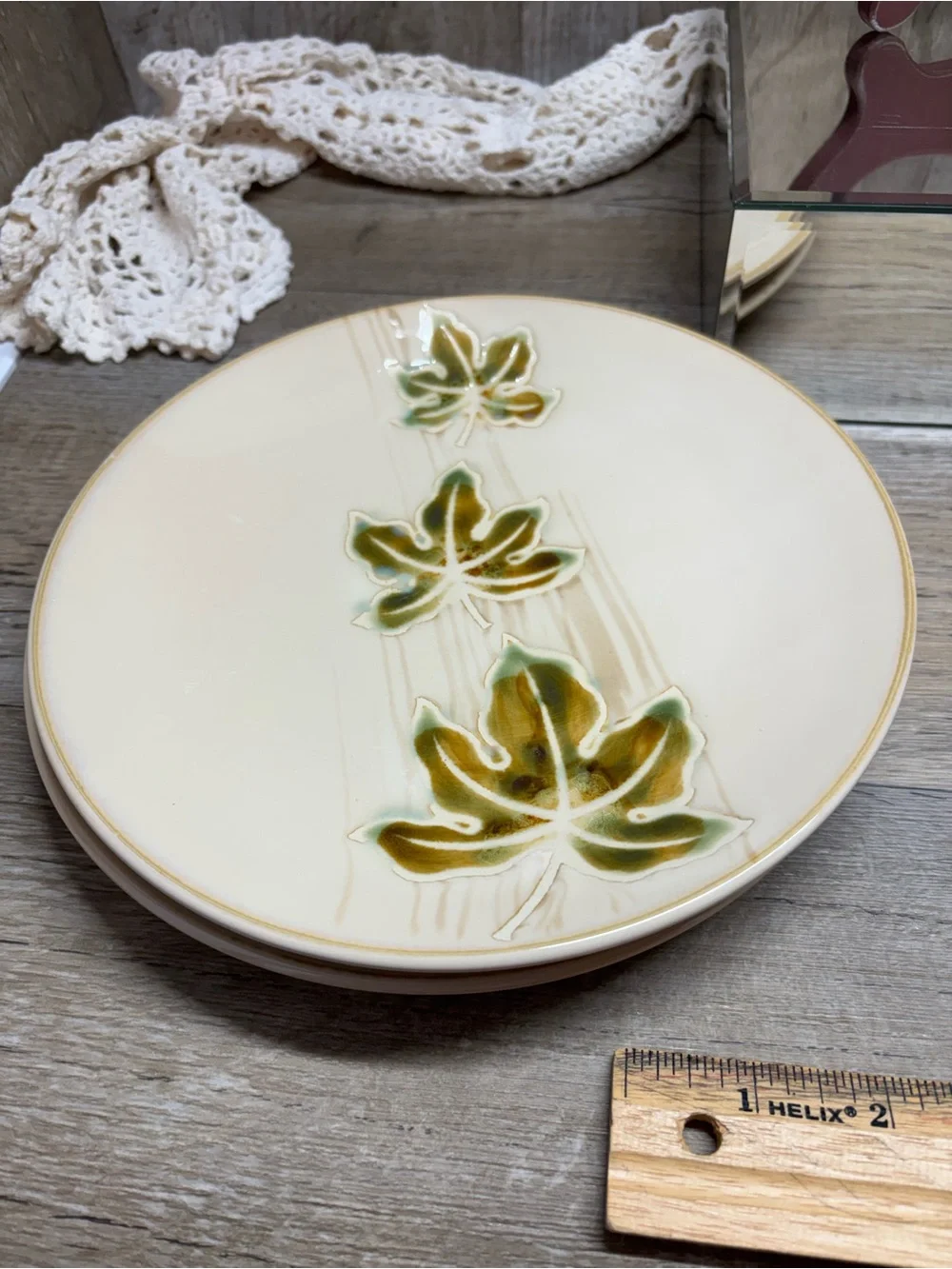 Pier 1 Autumn Leaves Salad Dessert Plates Set of 2 Hand Painted Stoneware